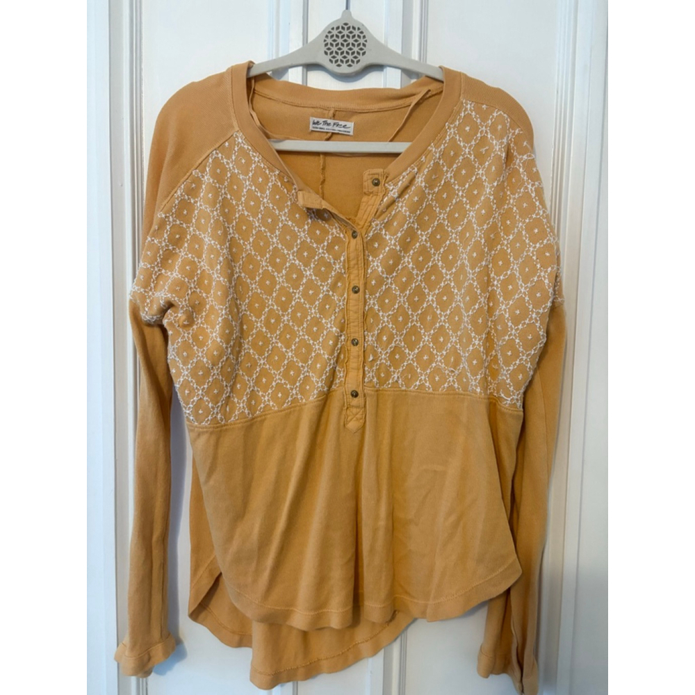 Free people/We The Free womens mustard gold White Embroidered top XS